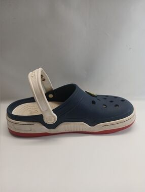 CROCS Navy and White Clog with Red Sole